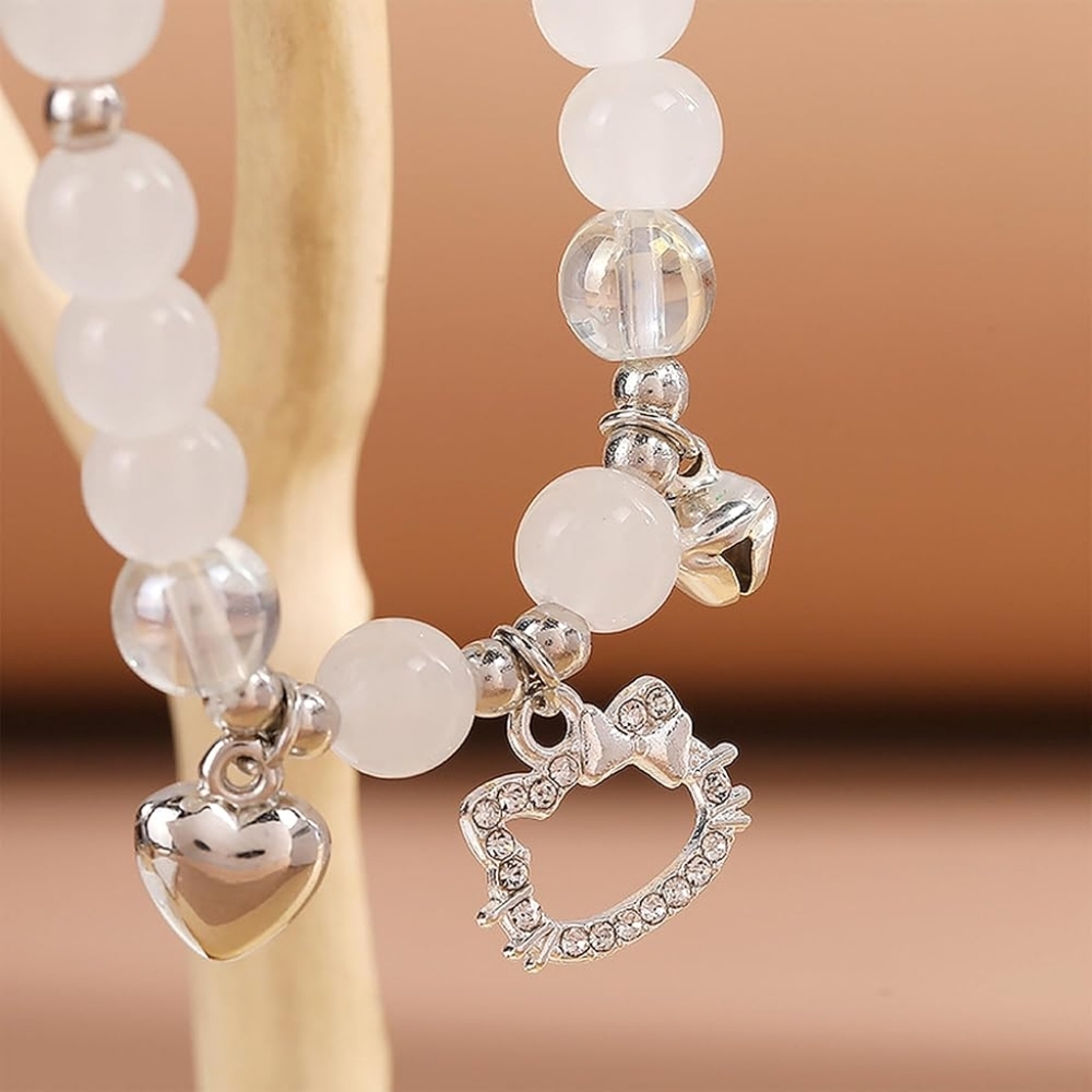 Brand New, Beaded, Hello Kitty Bracelet with Heart & Bells Charm by Sanrio - Picture 6 of 7